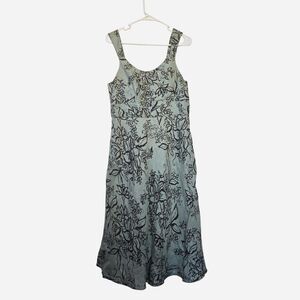 North Style Y2K 2000S Pure Linen Pleated Aline Midi Length Floral Nature Dress